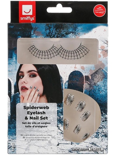 Set de cils et d'ongles en forme de toile d'araignée pour Halloween