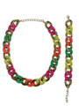 Set fluo neon party disco halsketting en armband met strass 80's