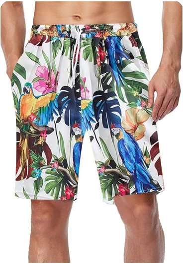 Short blanc avec des fleurs/perroquet à Hawaï