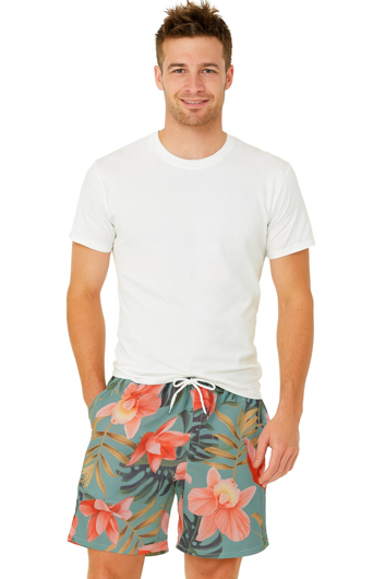 Short Hawaii vert avec des fleurs