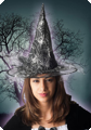 Silver witch hat with spider web print