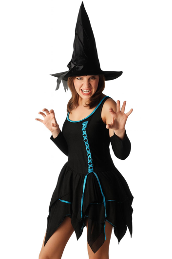 Sorcière sexy robe noire/bleue