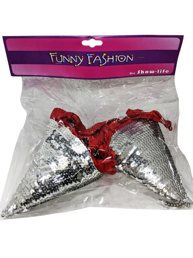 Soutien-gorge pointe Madonna argent (sur soutien-gorge rouge)