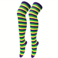 Striped Knee-High Socks Purple/Yellow/Green