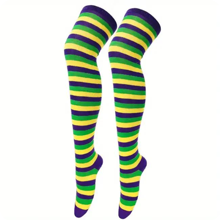 Striped Knee-High Socks Purple/Yellow/Green