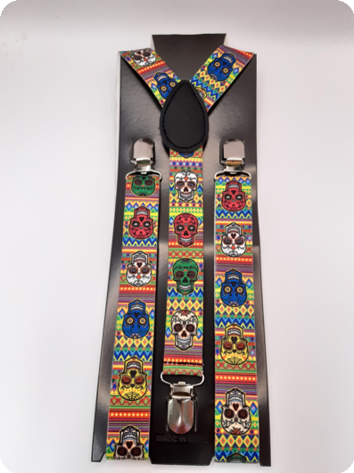 Suspenders with Colorful Skulls