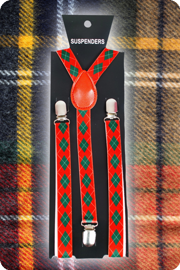Suspenders with old-fashioned print