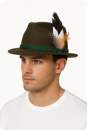 Tirol chapeau vert deluxe avec plume