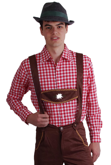 Tirol hemd met ruiten wit Rood
