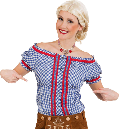 Tiroler Oktoberfest Blouse Blauw Wit Geruit