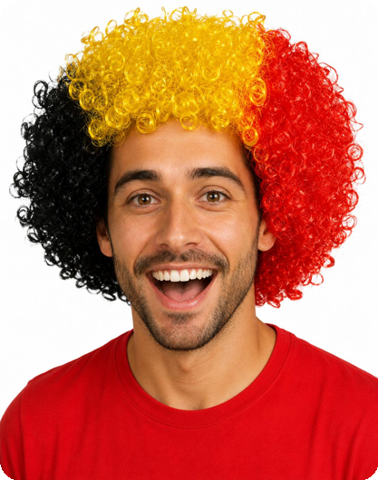 Tricolore Krullen supporters Pruik Belgische Kleuren