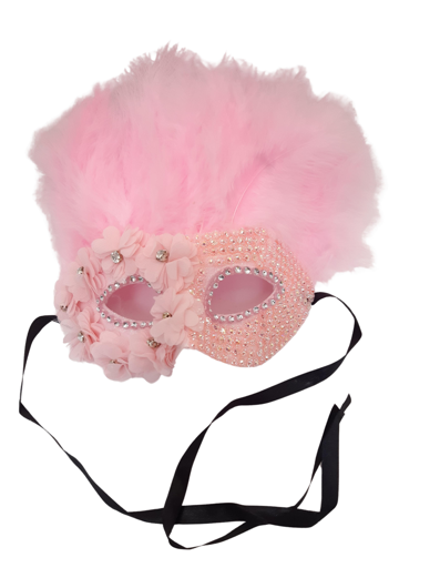 Venetiaans Masker Deluxe Lichtroze met steentjes / bloemen en pluimen
