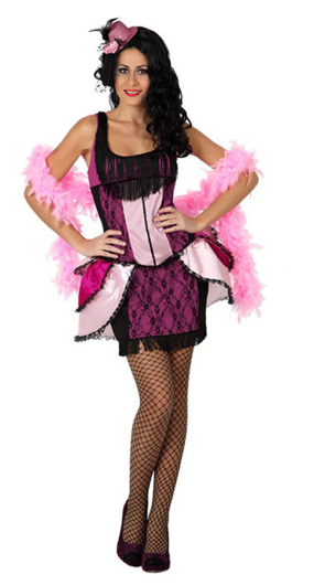 Vintage Cabaret Showgirl Kostuum - Zwart/Roze