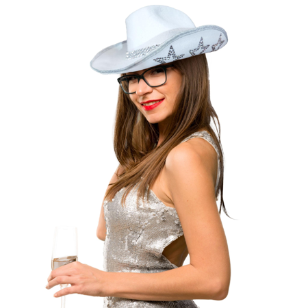 White cowboy hat with rhinestone stars
