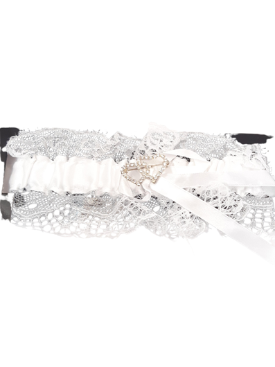 White garter belt with luxury hearts and stones