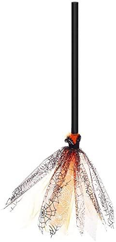 Witch broom with tulle and spiderweb print.