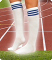 Witte kous met 3 blauwe streepjes