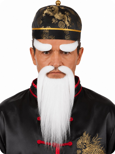 Witte Sensei Baards, snor en Wenkbrauwen Set