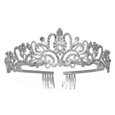 Zilveren prinses tiara met strass steentjes
