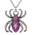 Zilverkleurige halsketting met spin en paarse strass steentjes