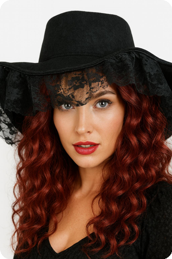 Zwarte dameshoed halloween weduwe  Armida met kant