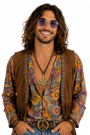 Zwarte party halsketting hippie met gouden wietblad