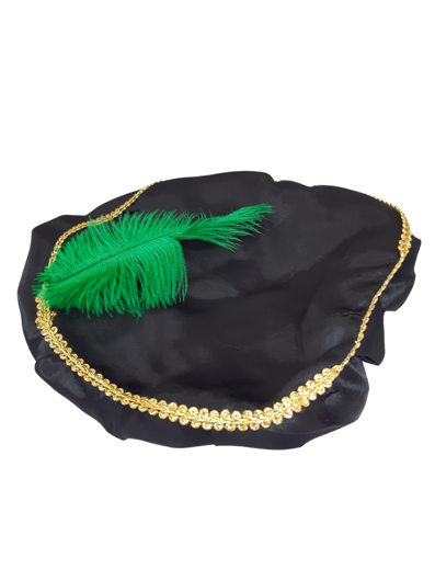 Zwarte Piet muts zwart met pluim