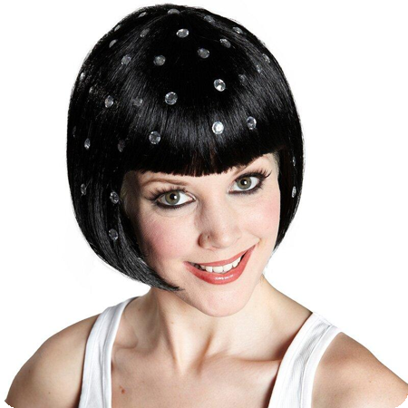 Zwarte pruik Trixy met strass