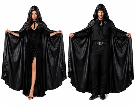 zwarte satijnen luxe cape