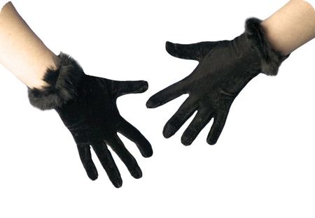 Zwarte Velvet Handschoenen met Marabou